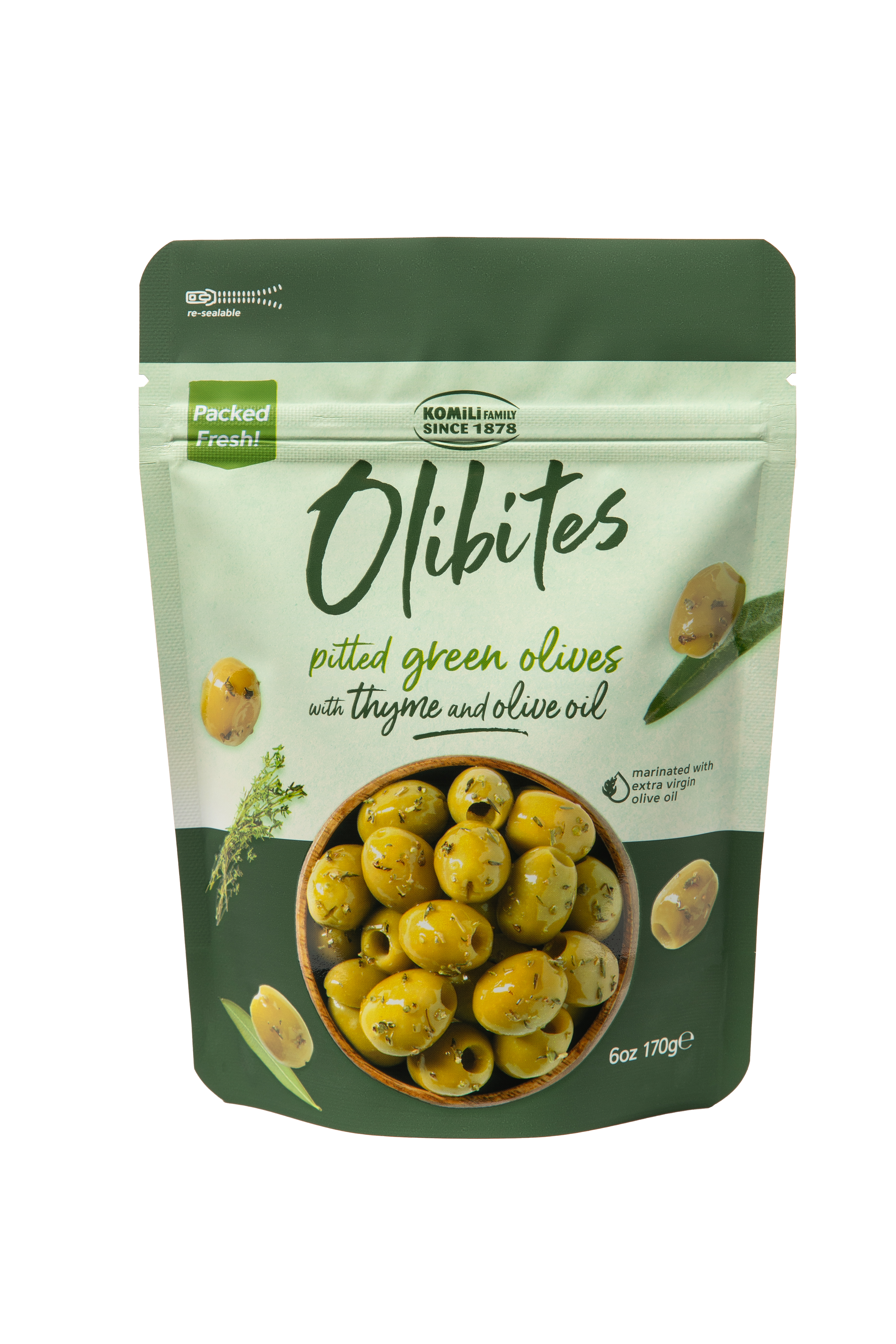 Olibites Pitted Green Olives With Thyme & Olive Oil 6oz Olibites Pitted Green Olives With Thyme & Olive Oil 6oz
