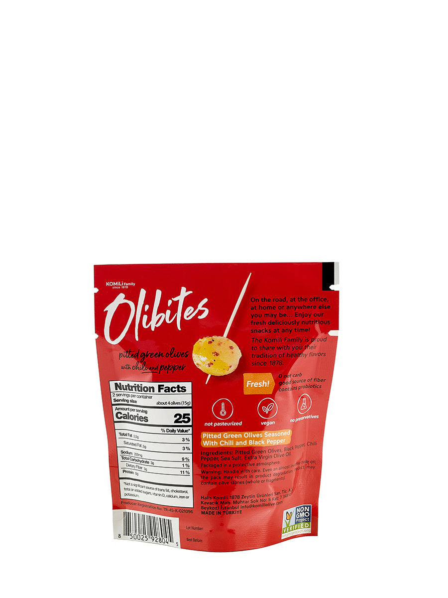 Olibites Pitted Green Olives With Chili and Pepper 1 oz (Pack of 10)