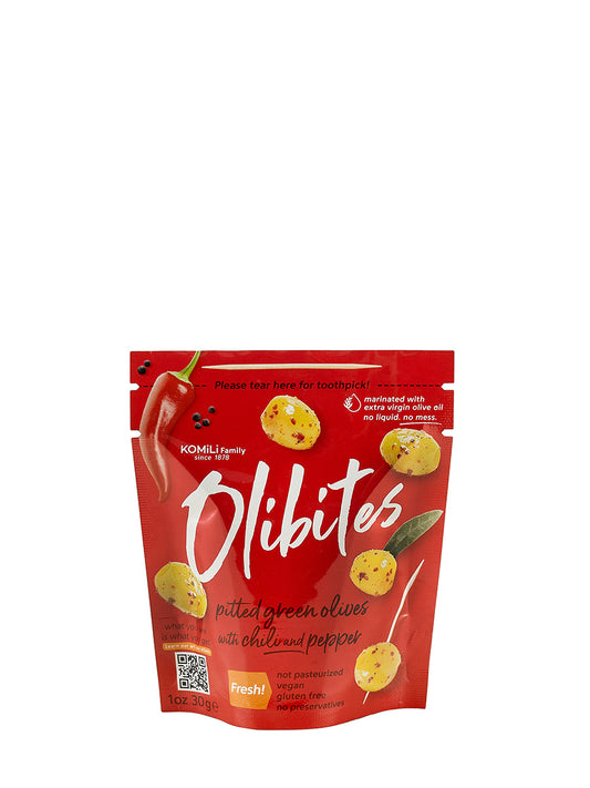 Olibites Pitted Green Olives With Chili and Pepper 1 oz (Pack of 10)