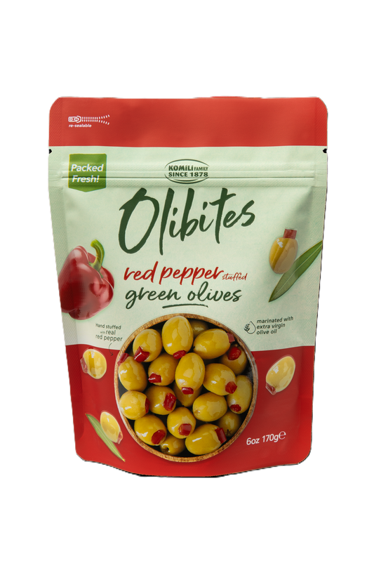 Olibites Red Pepper Stuffed Green Olives 6 oz
