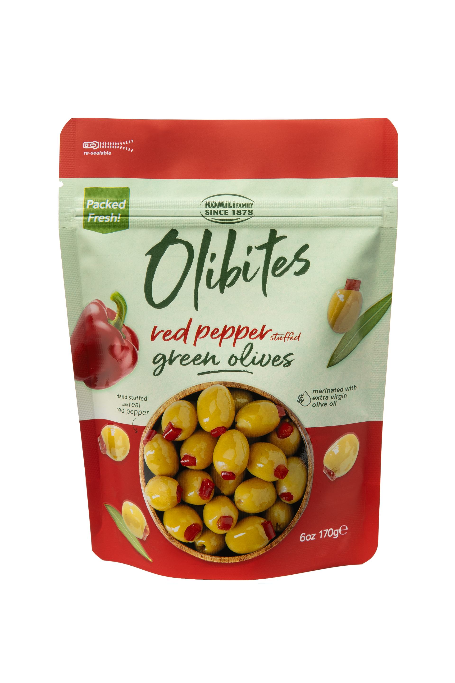 Olibites Red Pepper Stuffed Green Olives 6oz