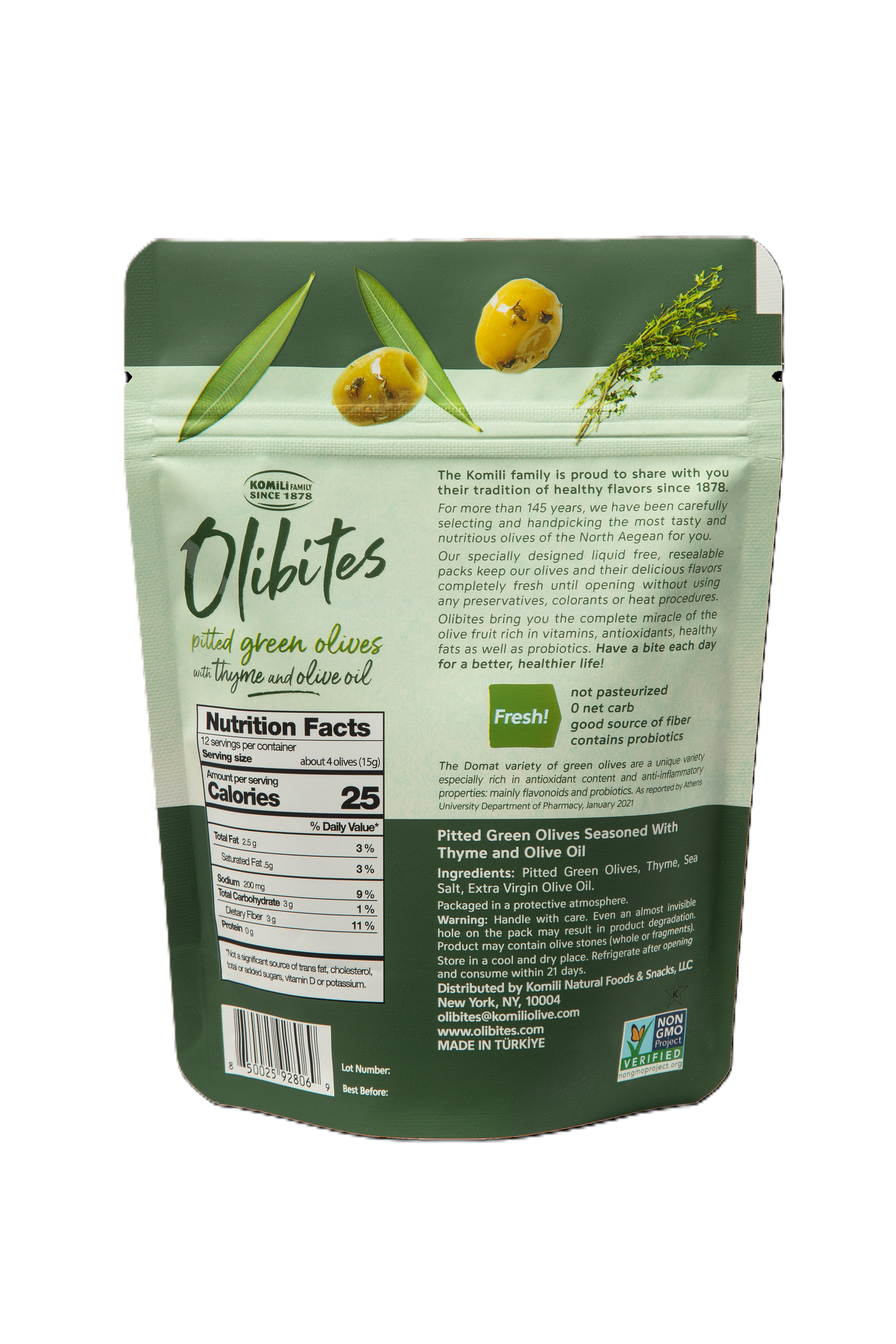 Olibites Pitted Green Olives With Thyme & Olive Oil 6 oz