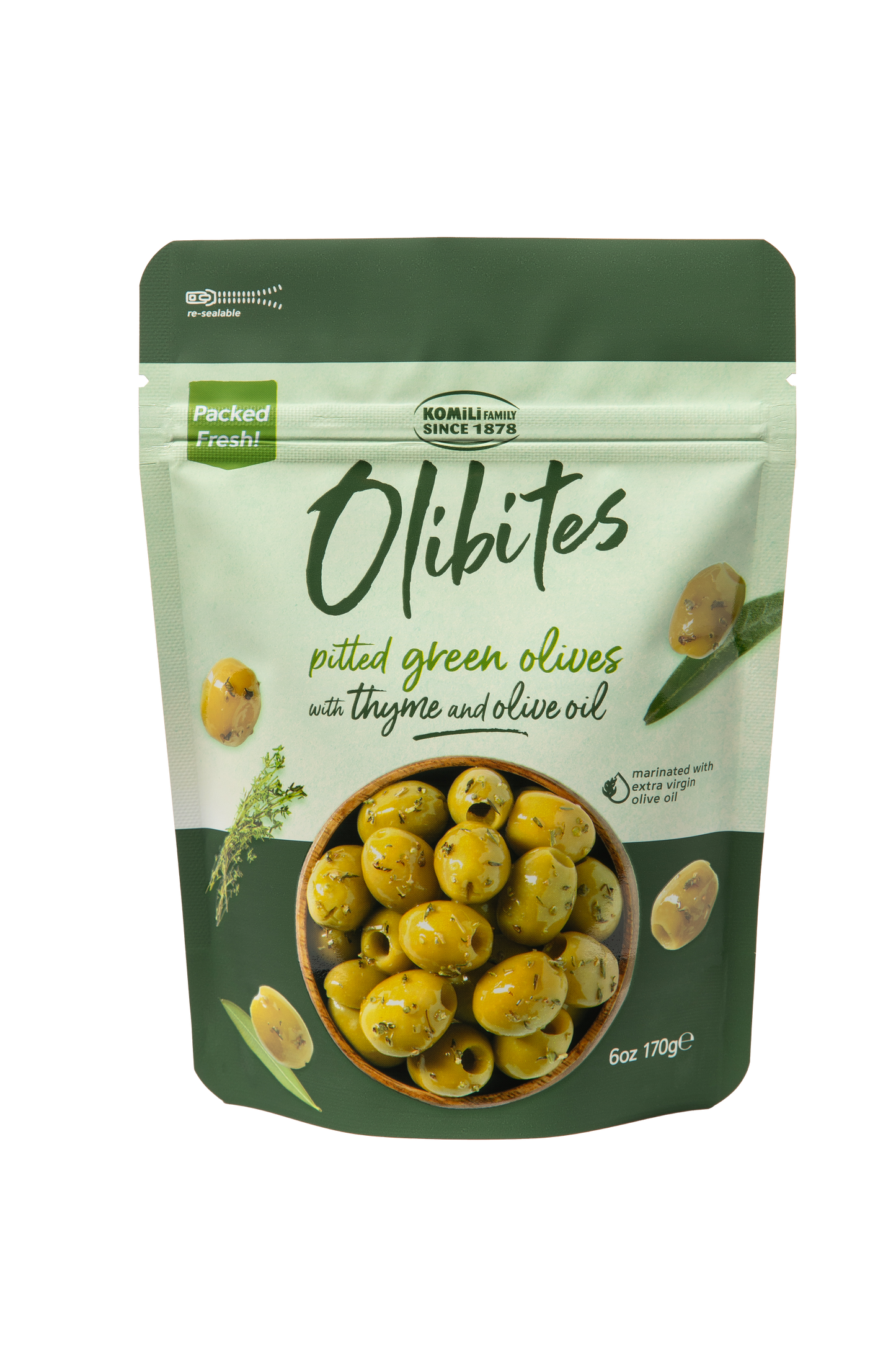 Olibites Pitted Green Olives With Thyme & Olive Oil 6oz Olibites Pitted Green Olives With Thyme & Olive Oil 6oz