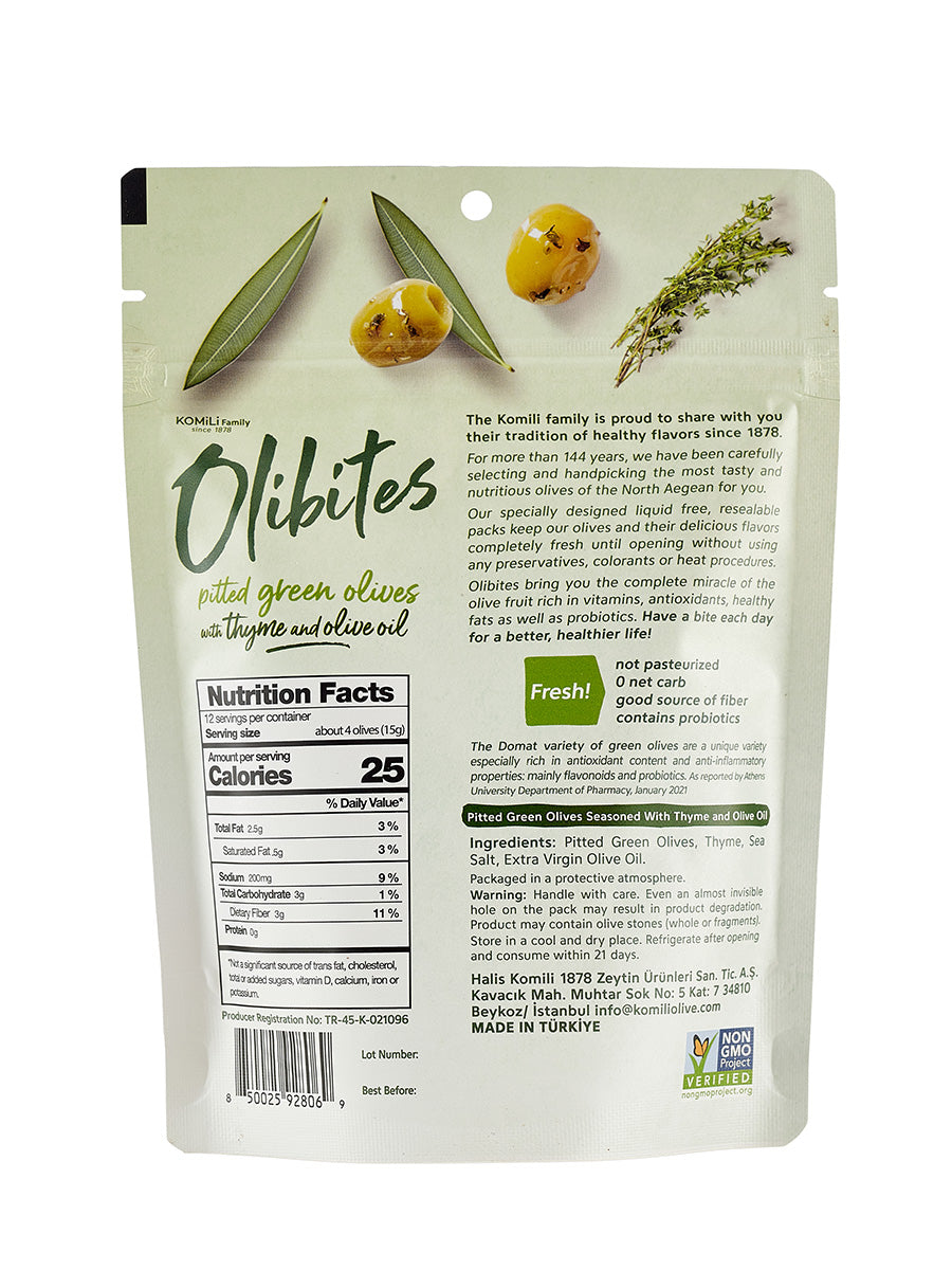 Olibites Pitted Green Olives With Thyme & Olive Oil 6 oz