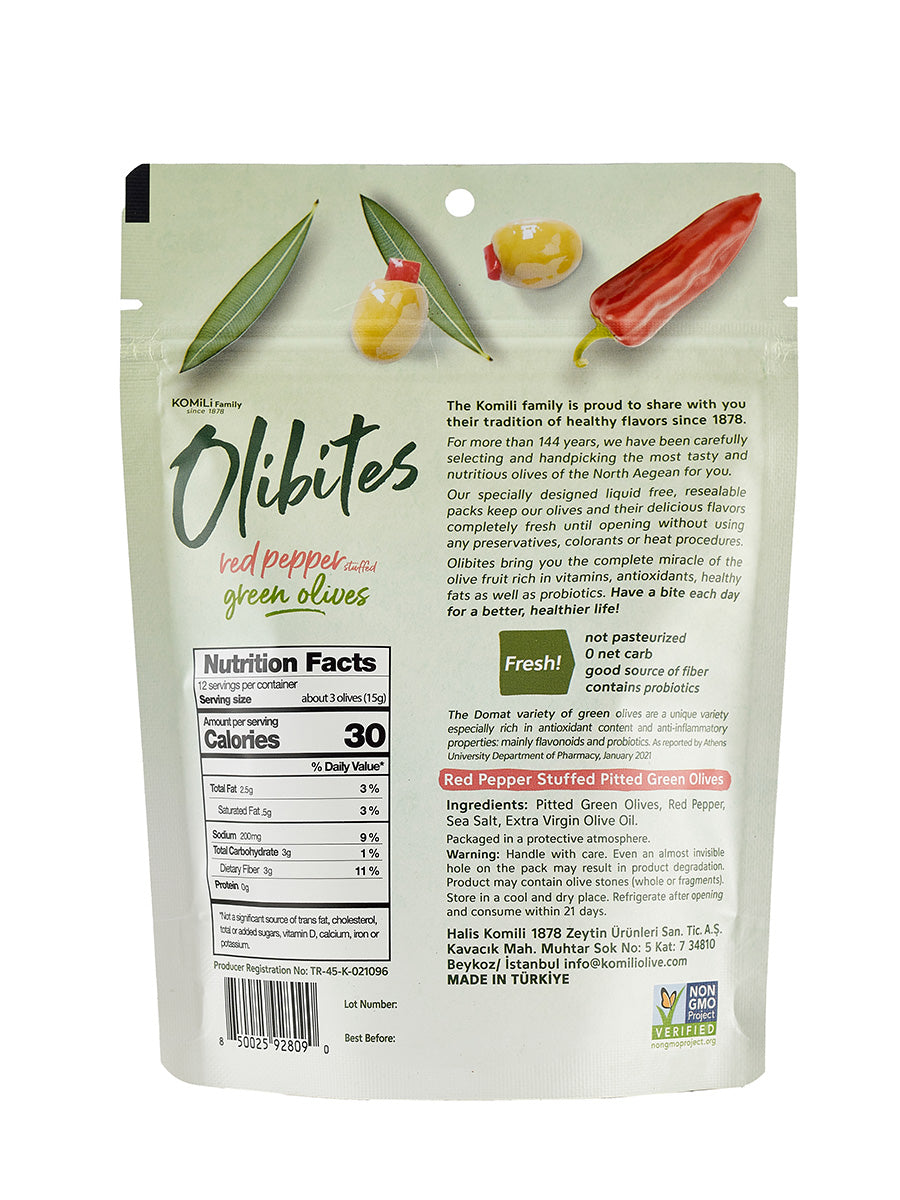 Olibites Red Pepper Stuffed Green Olives 6 oz