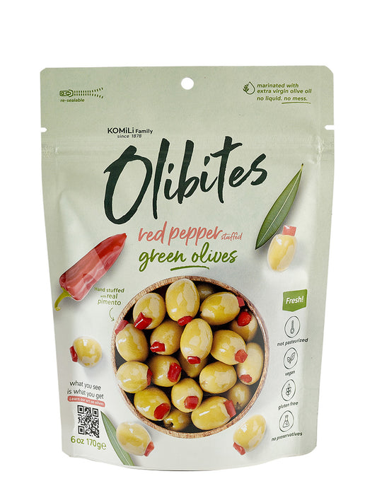Olibites Red Pepper Stuffed Green Olives 6 oz