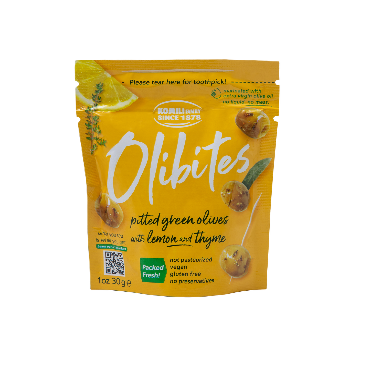 Olibites Pitted Green Olives with Lemon and Thyme