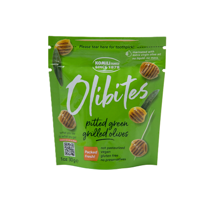 Olibites Pitted Green Grilled Olives 1 oz