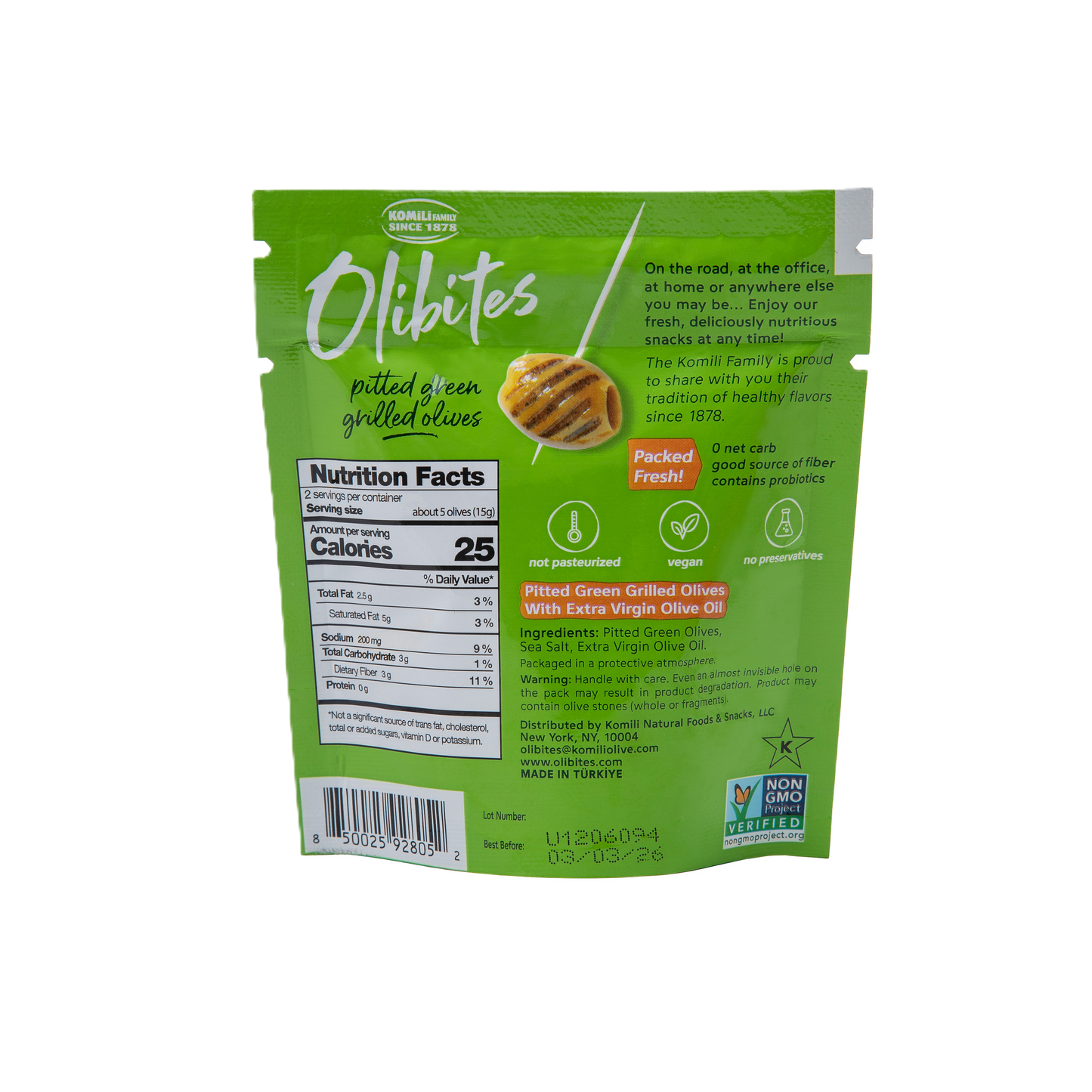 Olibites Pitted Green Grilled Olives 1 oz