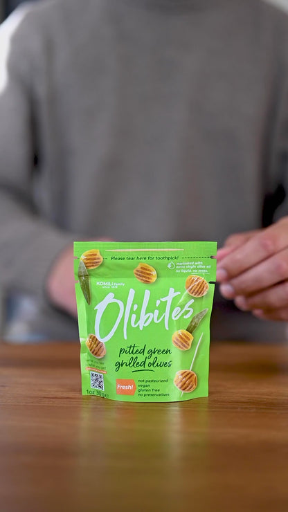 Olibites Pitted Green Grilled Olives 1 oz